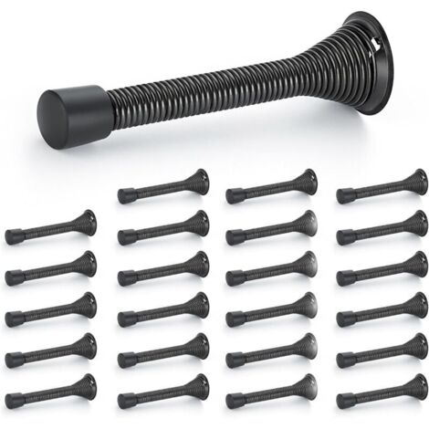 Butées de porte, lot de 24, Noir, à ressort, avec butée en caoutchouc, pour le bas de la porte