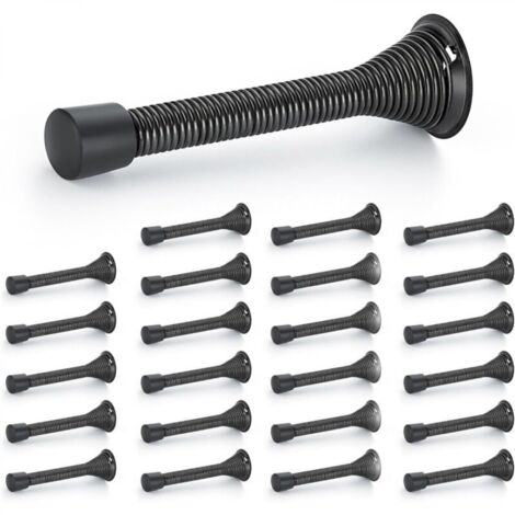 Butées de porte, lot de 24, Noir, à ressort, avec butée en caoutchouc, pour le bas de la porte