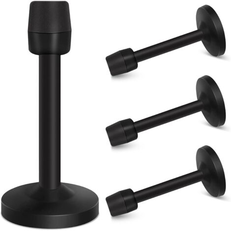 Butées de porte, lot de 4, murales, de 95 mm de long, avec embouts en caoutchouc antibruit, support mural en acier inoxydable, noir.