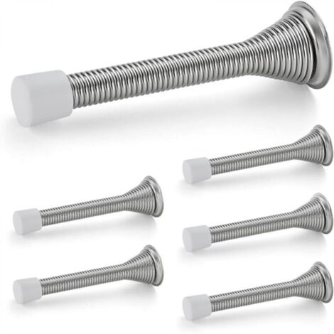 Butées de porte, lot de 6, à ressort avec butée en caoutchouc, en nickel satiné pour le bas de la porte