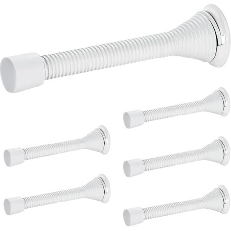 Butées de porte, lot de 6, Blanc, à ressort, avec butée en caoutchouc, pour le bas de la porte