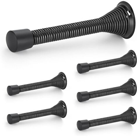 Butées de porte, lot de 6, Noir, à ressort, avec butée en caoutchouc, pour le bas de la porte