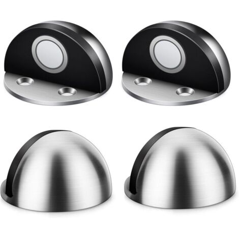 Butoir de Porte 4 Pièces Butoir Porte Magnetique Acier Inoxydable Arrêts de Portes Door Stoppers avec Vis de Montage et 3M Colles pour Protéger la Porte et Mur Chambre à Coucher Salon Cuisine(Argent)
