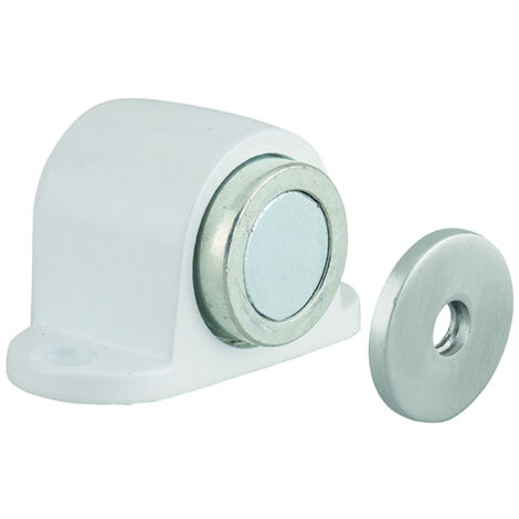 Butoir de porte à aimant, corps alliage, fixation au sol, blanc mat - THIRARD