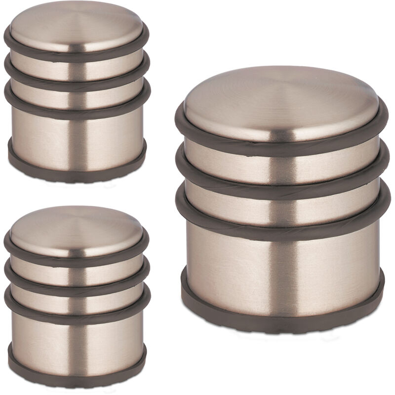 Butoir de porte, lot de 3, acier inoxydable et caoutchouc, lourd et haut, antidérapant, anneaux, hd : 7,5 x 7 cm, bronze