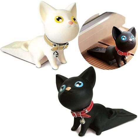 Butoir de porte – Joli chat pour porte de sécurité pour enfants – Antidérapant, anti-rayures, fonctionne sur toutes les surfaces de sol (noir et blanc)