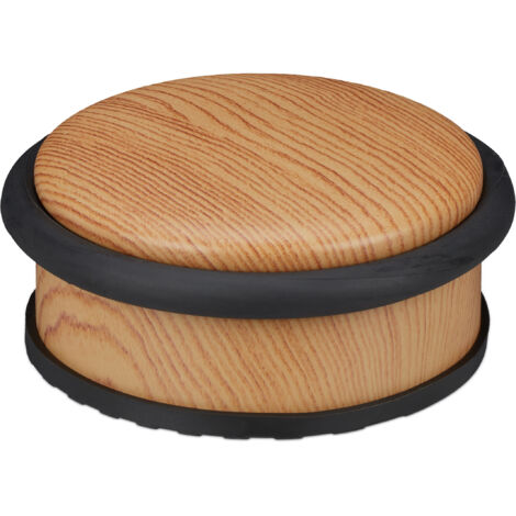 Butoir de porte, lot de 10, lourdes portes, acier inoxydable, caoutchouc, plat, aspect boisé HxD 5x10,5 cm, marron clair