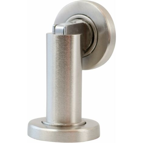 Butoir de porte magnétique MS010 en aspect acier inoxydable - Butée de porte avec matériel de fixation au sol et au mur - Bloc Porte aimanté - Ø 5cm, hauteur 8,4cm
