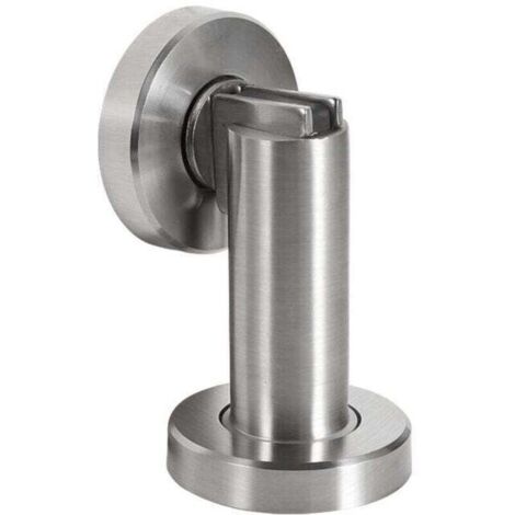 Butoir de porte magnétique MS010 en aspect acier inoxydable - Butée de porte avec matériel de fixation au sol et au mur - Bloc Porte aimanté - Ø 5cm, hauteur 8,4cm