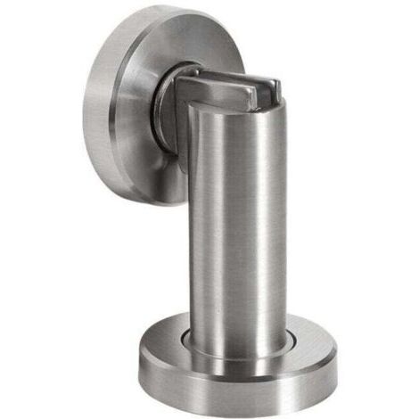 Butoir de porte magnétique MS010 en aspect acier inoxydable - Butée de porte avec matériel de fixation au sol et au mur - Bloc Porte aimanté - Ø 5cm, hauteur 8,4cm