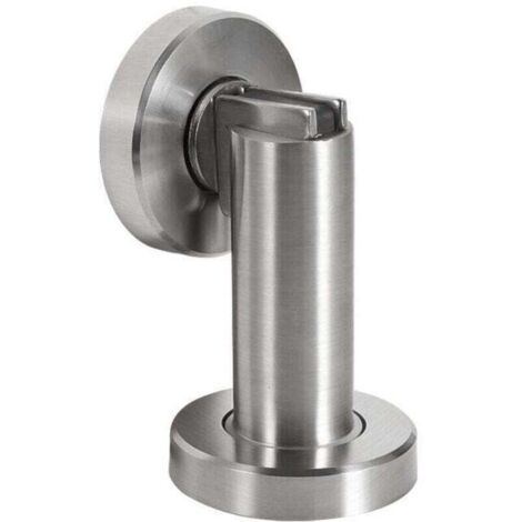 Butoir de porte magnétique MS010 en aspect acier inoxydable - Butée de porte avec matériel de fixation au sol et au mur - Bloc Porte aimanté - Ø 5cm, hauteur 8,4cm