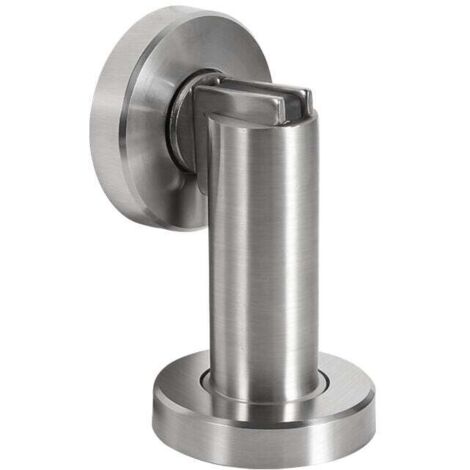 Butoir de porte magnétique MS010 en aspect acier inoxydable - Butée de porte avec matériel de fixation au sol et au mur - Bloc Porte aimanté - Ø 5cm, hauteur 8,4cm
