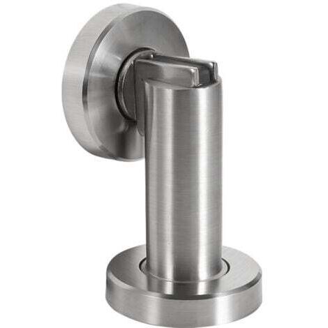 Butoir de porte magnétique MS010 en aspect acier inoxydable - Butée de porte avec matériel de fixation au sol et au mur - Bloc Porte aimanté - Ø 5cm, hauteur 8,4cm