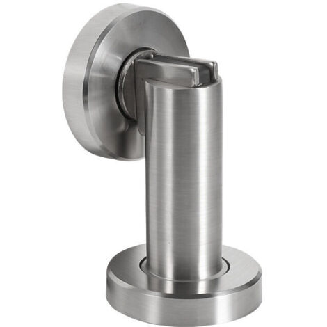 Butoir de porte magnétique MS010 en aspect acier inoxydable - Butée de porte avec matériel de fixation au sol et au mur - Bloc Porte aimanté - Ø 5cm, hauteur 8,4cm