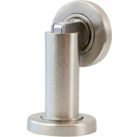 Butoir de porte magnétique MS010 en aspect acier inoxydable - Butée de porte avec matériel de fixation au sol et au mur - Bloc Porte aimanté - Ø 5cm, hauteur 8,4cm