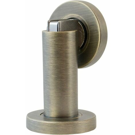 Butoir de porte magnétique MS010 en aspect ancien - Butée de porte avec matériel de fixation au sol et au mur - Bloc Porte aimanté - Ø 5cm, hauteur 8,4cm