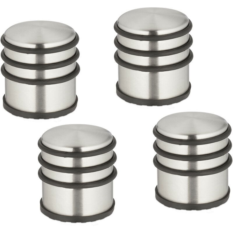 Butoir porte en lot 4, acier inoxydable, antidérapant, haut & lourd, antidérapant, hd 7,5 x 7 cm, argenté/noir - Relaxdays