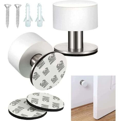 Butoirs de porte muraux, butoirs de porte adhésifs en acier inoxydable avec embouts en caoutchouc, 4 x 4,2 cm, adaptés aux cuisines, chambres et bureaux (blanc).