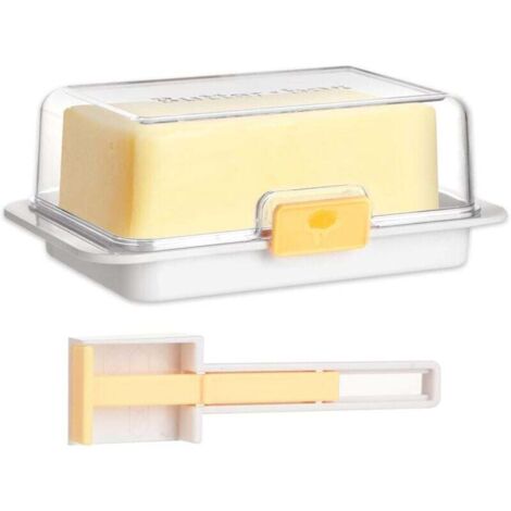 Butterdose aus ABS+AS - mit Löffel - Umweltfreundliche, hitzebeständige Butterdose, rechteckiges Design, mit Clipverschluss (Weiß)