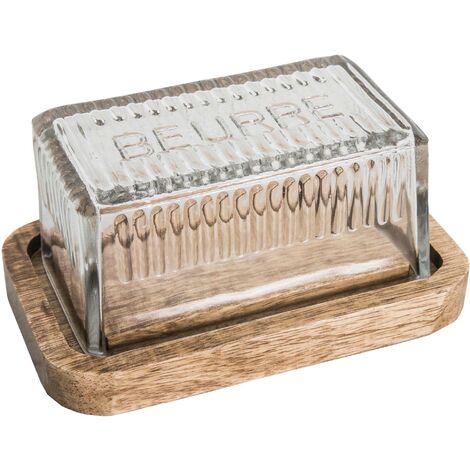 ANTIC LINE CRÉATIONS Butterdose aus Glas Tablett aus Mangoholz