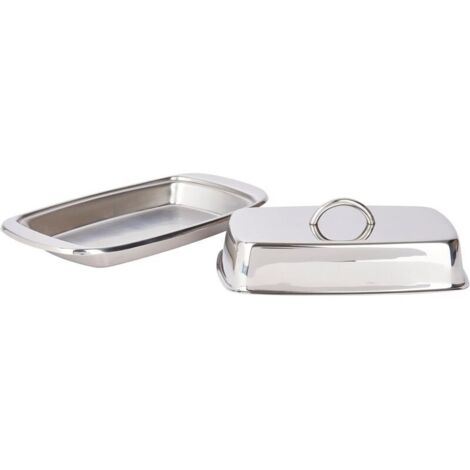 Butterdose mit Deckel, Edelstahl, Silber, 19,5 x 11 x 7,2 cm