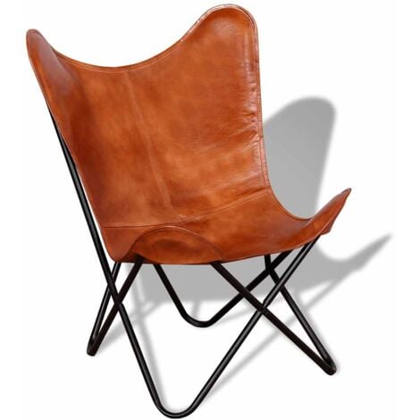 Butterfly Chair Brown Real Leather vidaXL