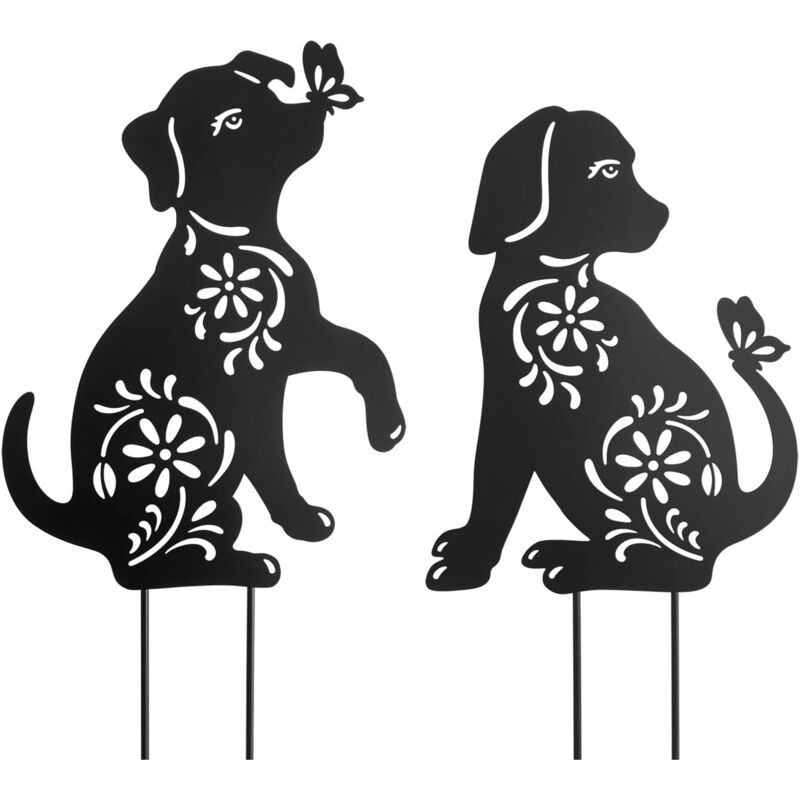 Butterfly Dog Set de 2 pièces, chien de fer de jardin de printemps, métal insert jardin paysage décoratif balancier