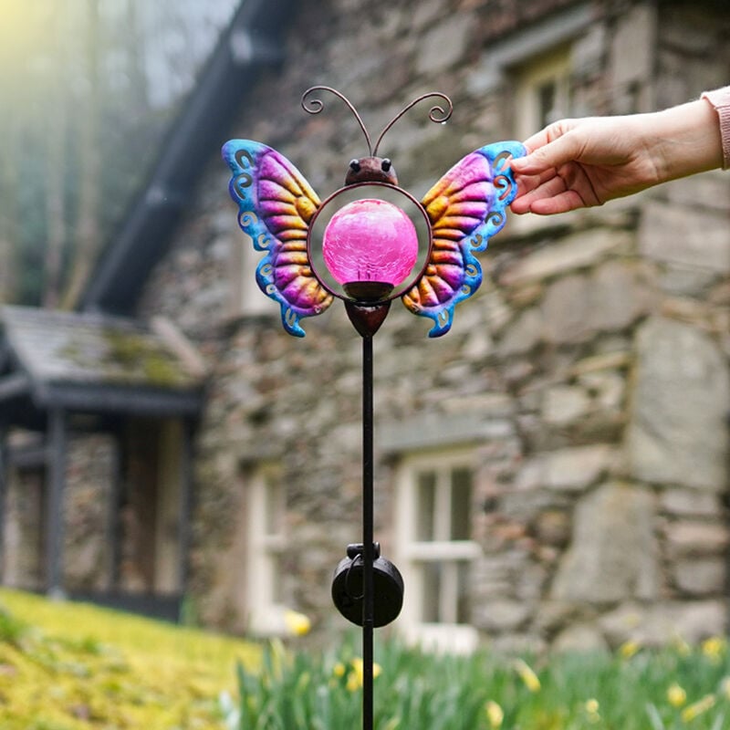 Butterfly led Stake Light 91cm Solar Power Outdoor Garden Lawn Pathway Patio Decoration - Blue and Pink|#365cda|#ff97ce