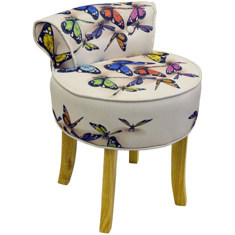BUTTERFLY - Stool / Low Back Padded Chair with Wood Legs - Cream / Multi - Cream / Multi