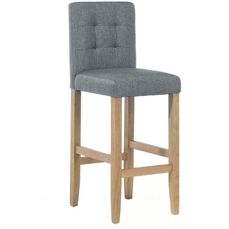 Button Tufted Grey Fabric Kitchen Bar Stool with Backrest Madison