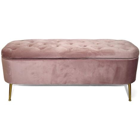 IQGB Buttoned Pink Blush Velvet Ottoman Storage Blanket Box Chest Seat