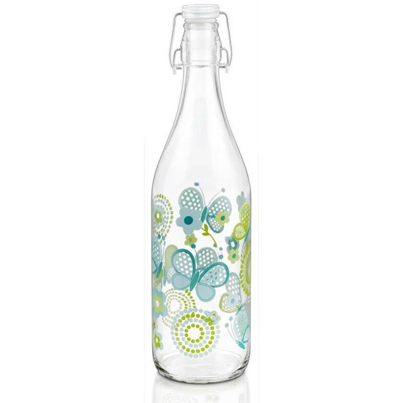 Image of Butty bottiglia in vetro per acqua da tavola verde azzurro con farfalle 1PZ