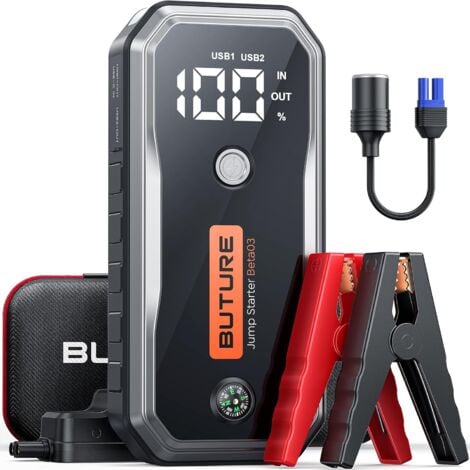 BuTure 5000A Arrancador de Coches, 26800mAh Arrancador de Baterias de Coche(Todo Vehículo de Gasolina y 10L de Diesel), Arrancador Coche Portatil con Pantalla, Carga Rápida, Linterna LED, Espera Larga