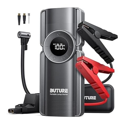 BuTure Arrancador de Coches con Compresor de Aire, 2500A 20000mAh Arrancador de Baterias de Coche (8.5L Gasolina/8.0L Diesel),150 PSI Inflado Rápido con portátil Jump Starter