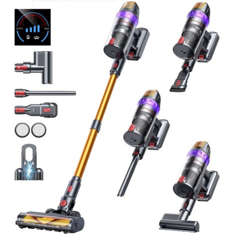 Buture Aspirapolvere VC90,65KPa/600W/60min Aspirapolvere senza fili da con display LED, spazzola per materassi e supporto a parete, per peli di animali, tappeti, pavimenti duri e auto