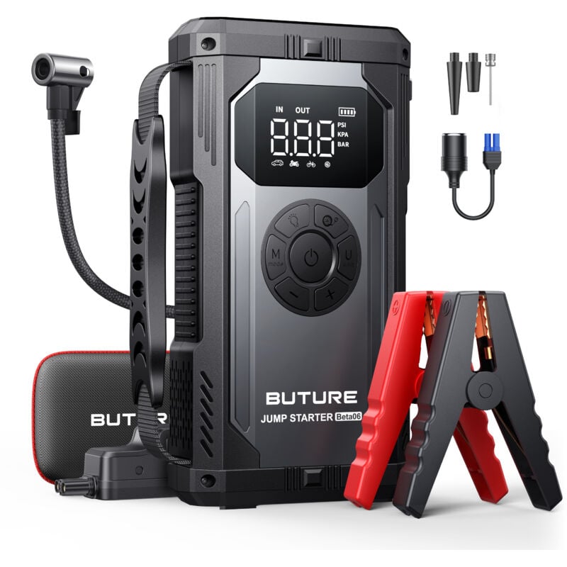 Buture Booster Batterie, 4000A 23800mAh, 12V Jump Starter Portable Booster de Batterie Voiture avec Compresseur (Jusqu’à All Gaz Ou 10L Diesel) avec