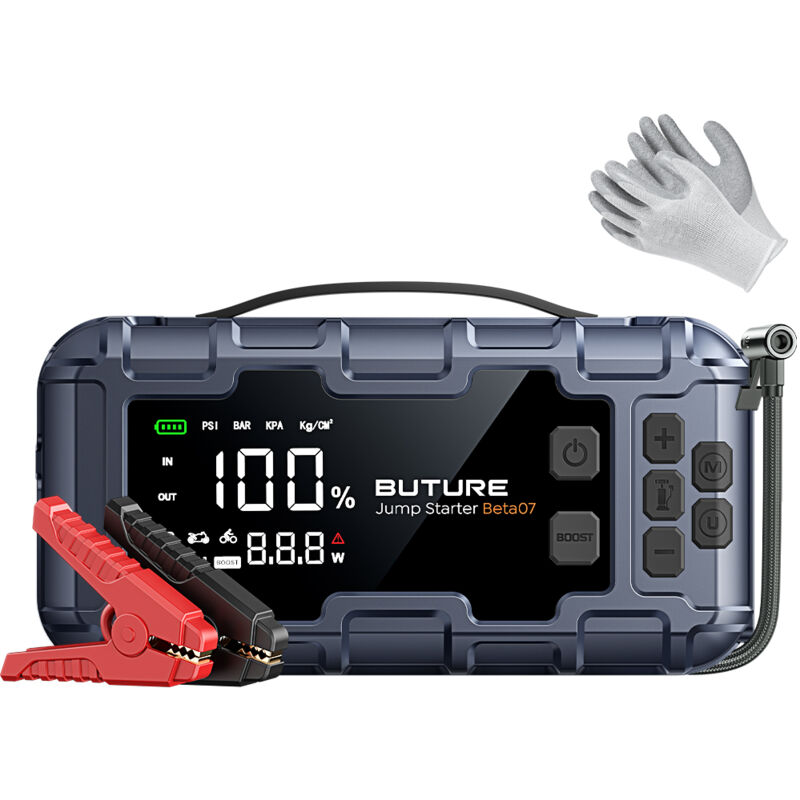 Buture Booster Batterie Voiture, 6000A 26800mAh, Démarreur Batterie Voiture avec Compresseur 160PSI, 12V Jump Starter Tous Gaz ou 12L Diesel, 600