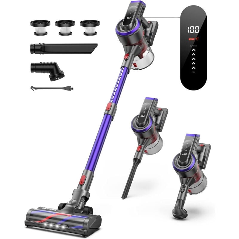 Buture - Aspirateur Balai sans Fil, 38KPA/450W Aspirateur sans Fil Puissant avec 55 Min d'Utilisation & Batterie Amovible, Capacité 1.5L, Écran