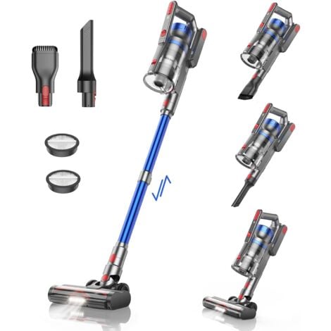BuTure Staubsauger kabellos, 38KPa Akku-Staubsauger, Längere Laufzeit 55min, mit LED Anti-Tangle Elektrobürste, Abnehmbarer Akku, Wandhalterung, Blau&schwarz