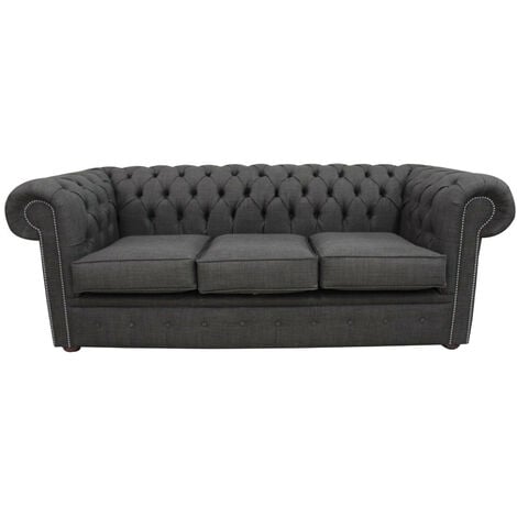 Buy Grey Chesterfield Linen Fabric 3 Seater Sofa settee | DesignerSofas4U