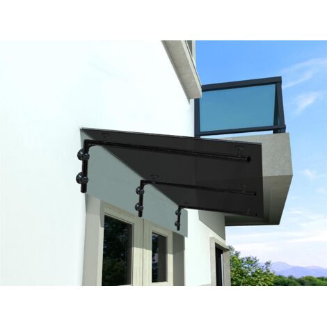 BuyLando (3L) 250x90 cm Grauglas Glasvordach inkl. Edelstahlhalter in Schwarz