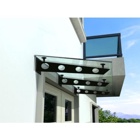 BuyLando - (3S) Auvent en verre transparent 230x90 cm avec support en acier inoxydable noir