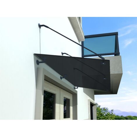 BuyLando (3STR) 250x90 cm Grauglas Glasvordach inkl. Edelstahlhalter RAL 7016