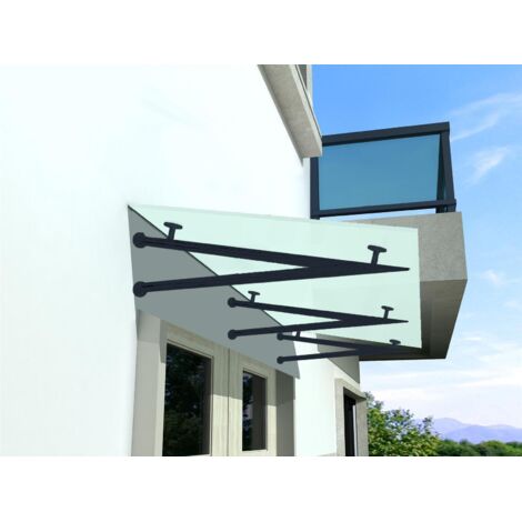 BuyLando - (3V) Auvent en verre dépoli 250x90 cm avec support en acier inoxydable RAL 7016