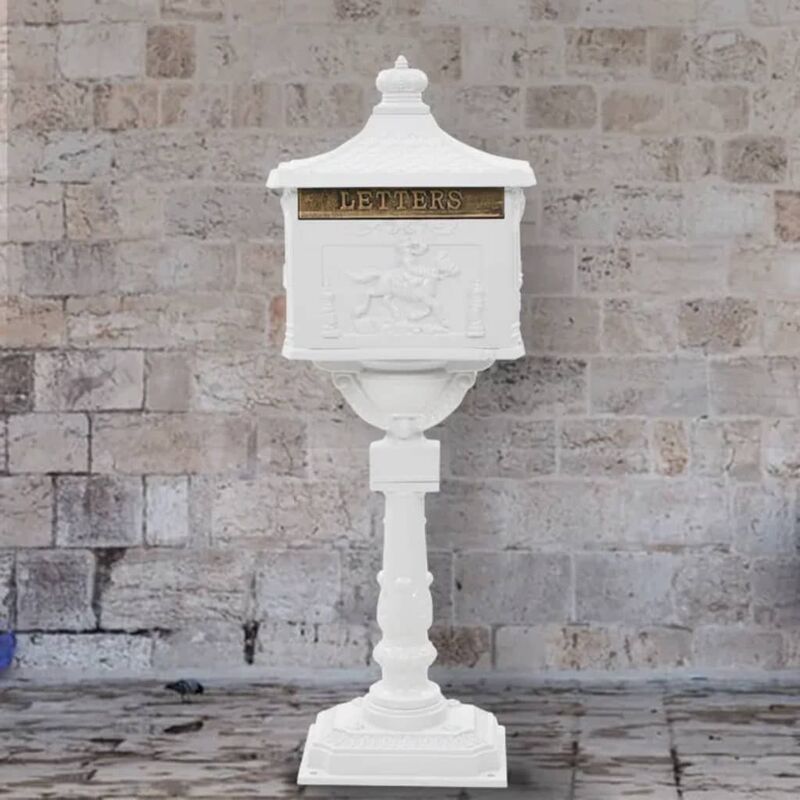 

Buzón de pedestal de aluminio estilo vintage inoxidable blanco - Blanco