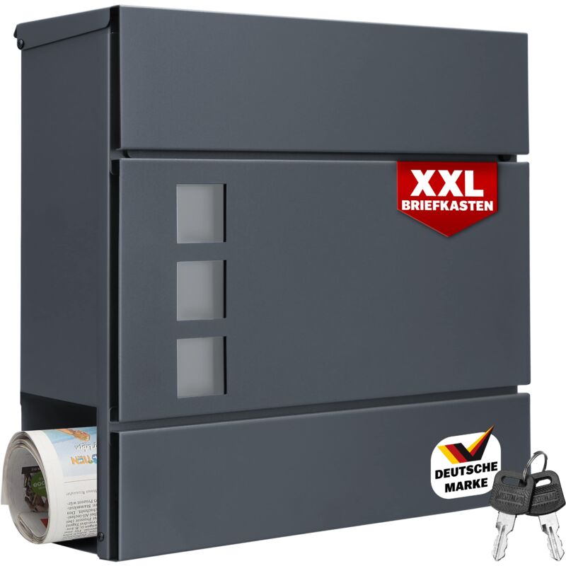 

Monzana - Buzón de acero galvanizado Antracita con ventanita de visualización y tubo para periódicos 36,9x10x36,7cm correos