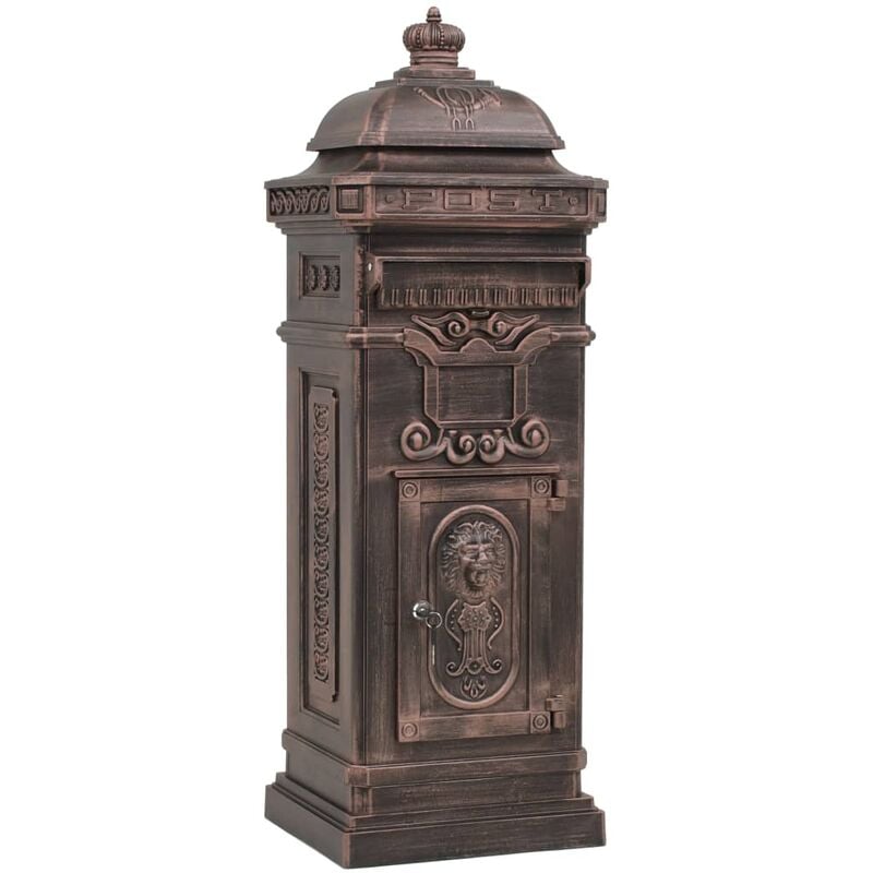 

vidaXL Buzón de Columna de Aluminio Estilo Vintage Inoxidable Bronce - Marrón