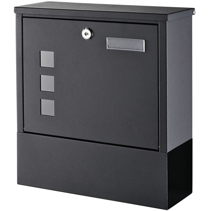 

Buzón de Exterior Negro con Compartimento para Periódicos Tamaño A4, 34 x 30,5 x 10 cm Buzón de Correos Montable en Pared, Cerradura de Seguridad con