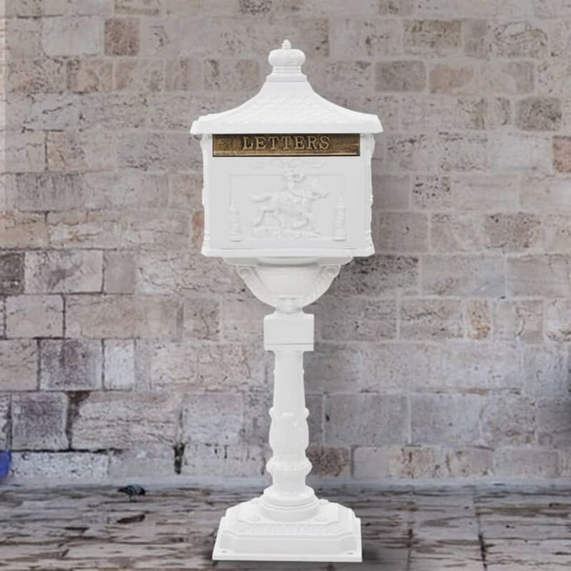 

Buzón de pedestal de aluminio estilo vintage inoxidable blanco