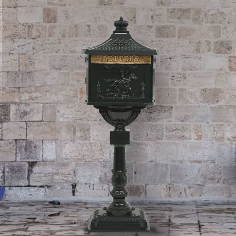 

Buzón de pedestal de aluminio estilo vintage inoxidable verde